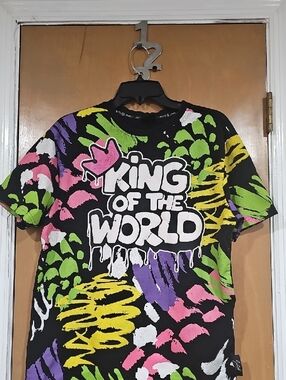 'King of the World' Graphic Tee - Black with Neon Accents